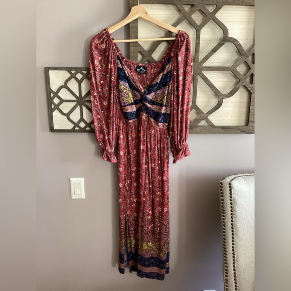 Angie Burgundy and Navy Long Sleeve Dress - Picture 1 of 2